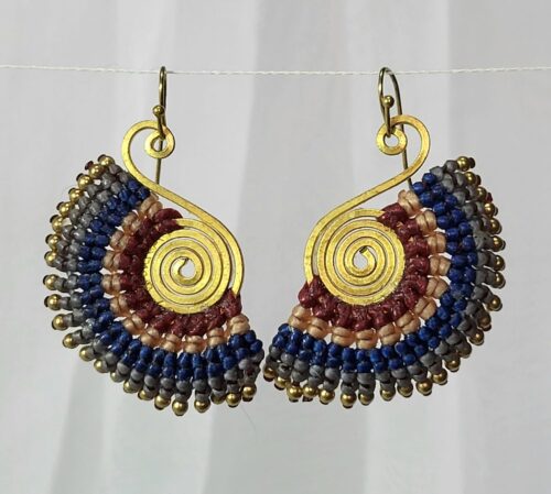Boucles Bronze Macramé Bleu Marine Bordeaux