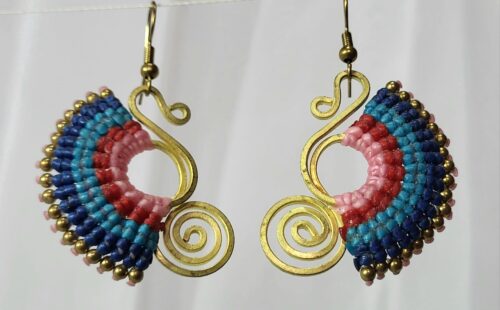 Boucles Bronze Macramé Rose Turquoise Bleu