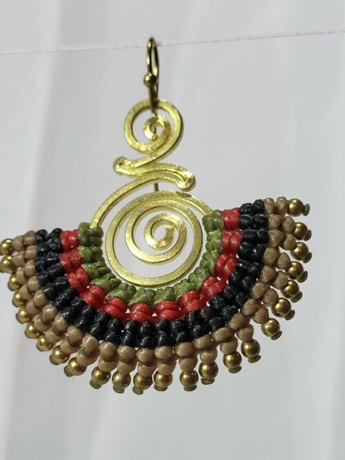 Boucles Macramé Olive Rouge Noir Bronze Fait Main