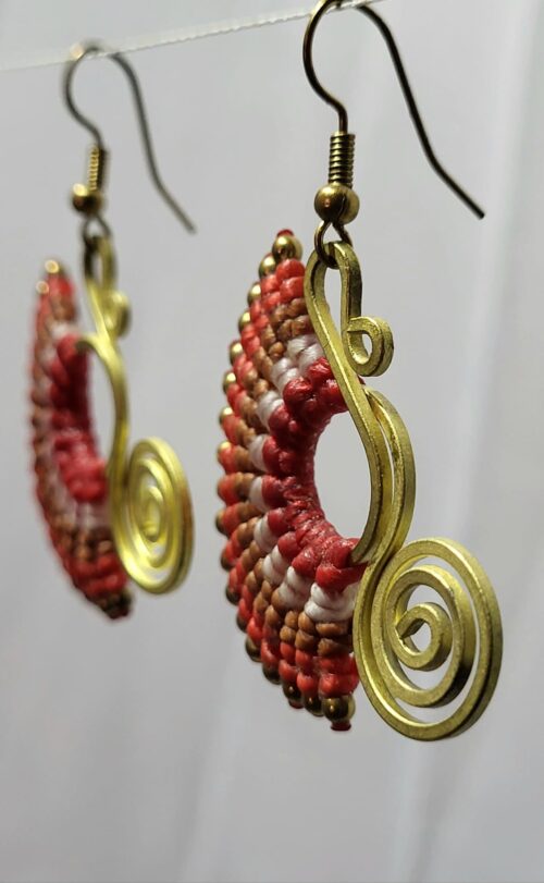 Boucles Macramé Papillon Rouge Corail Rose Bronze