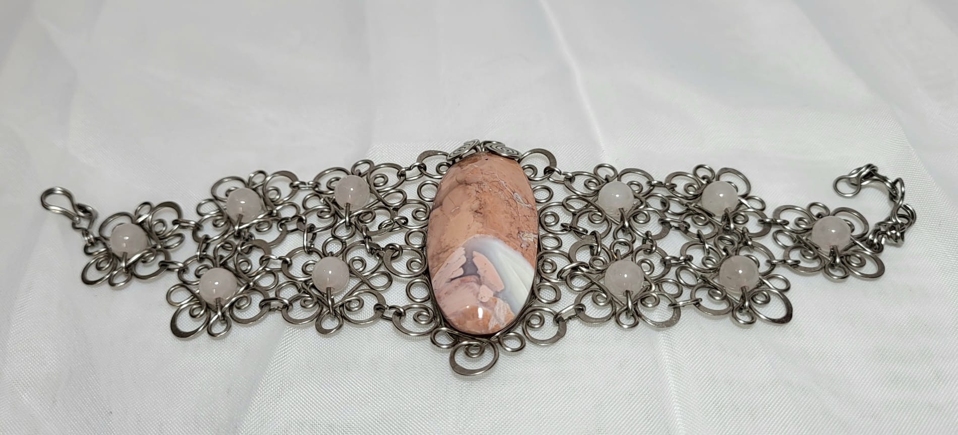 Bracelet Filigrane Jaspe Paysage Quartz Rose