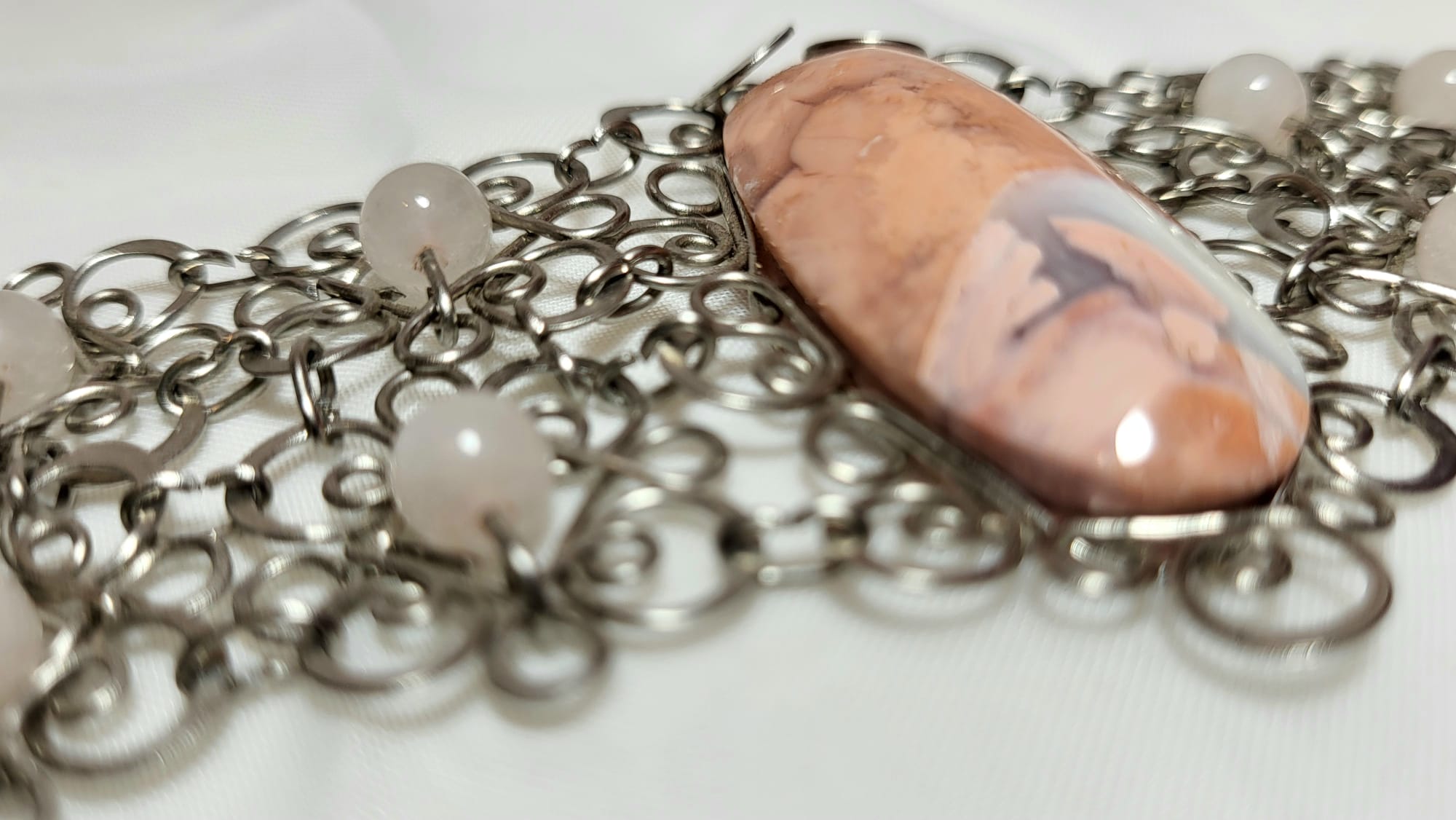 Bracelet Filigrane Jaspe Paysage Quartz Rose