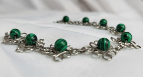 Bracelet Filigrane Fleurs Malachite Verte Fait Main