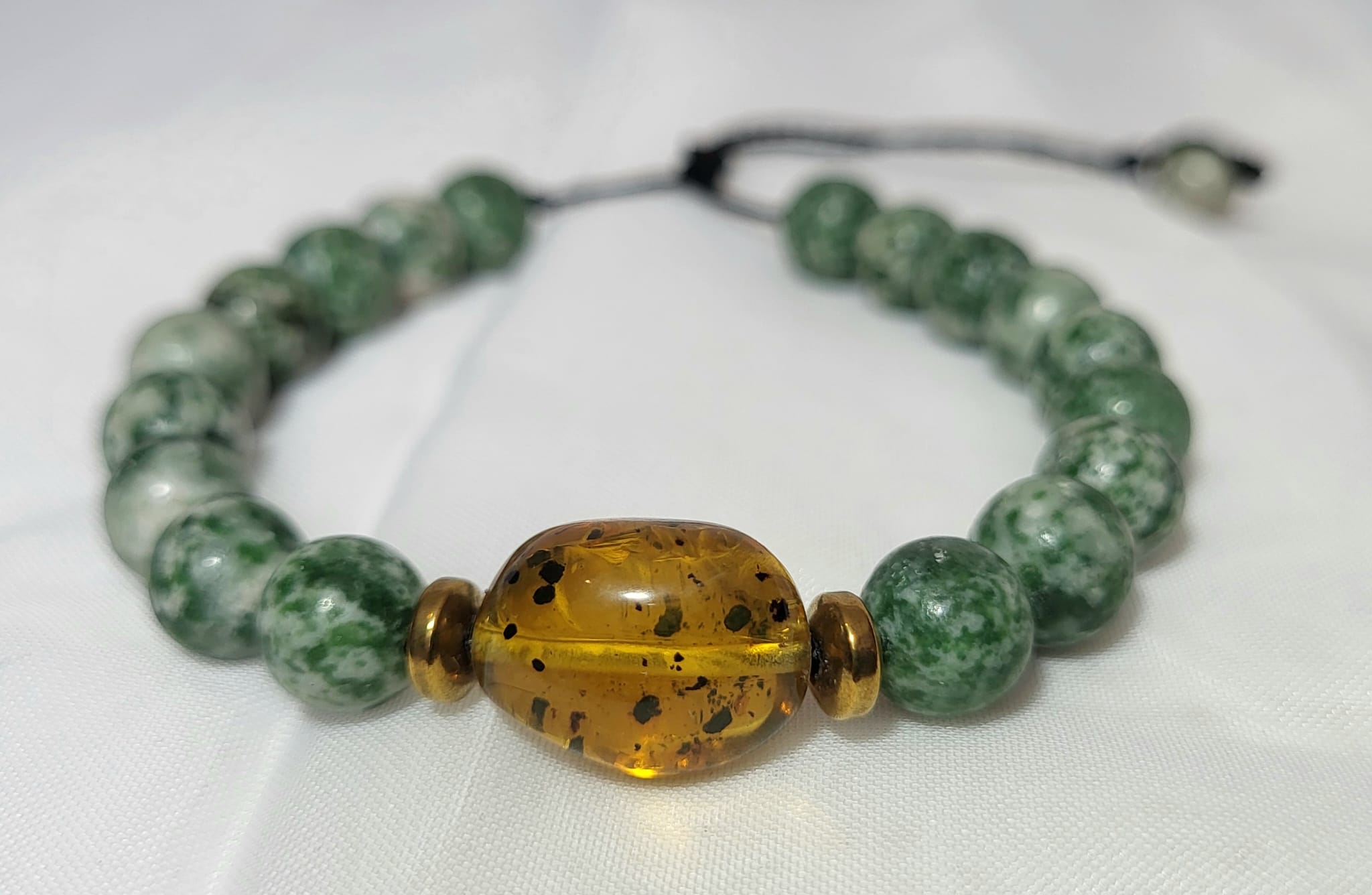 Bracelet jade ambre maya pierres sacrées fait main
