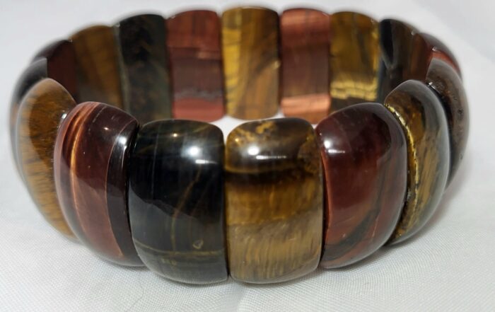 Bracelet Oeil Tigre Tricolore Or Rouge Vert
