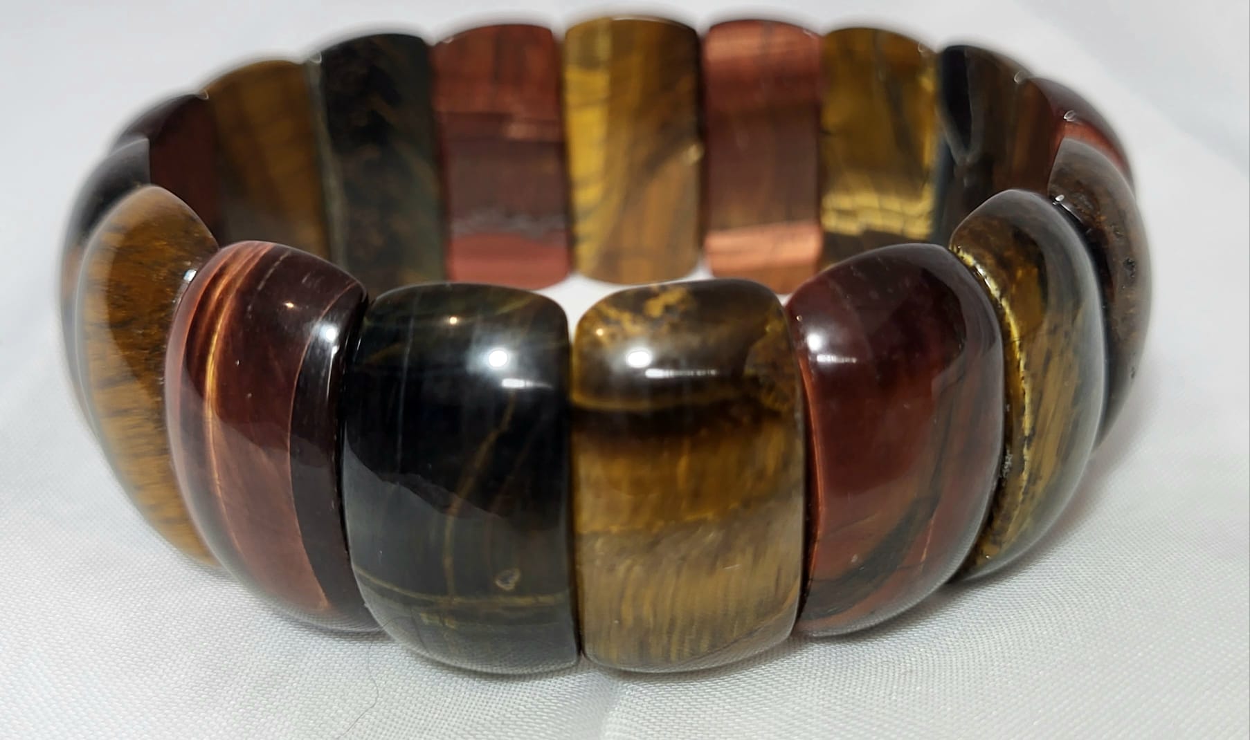 Bracelet oeil de tigre tricolore pierres protection artisanat