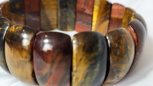 Bracelet Oeil Tigre Tricolore Or Rouge Vert