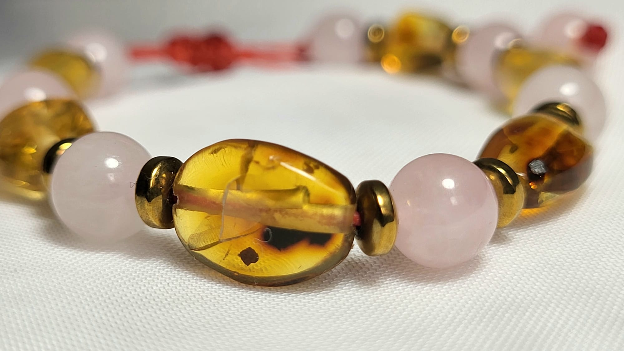 Bracelet Enfant Ambre & Quartz Rose Fait Main