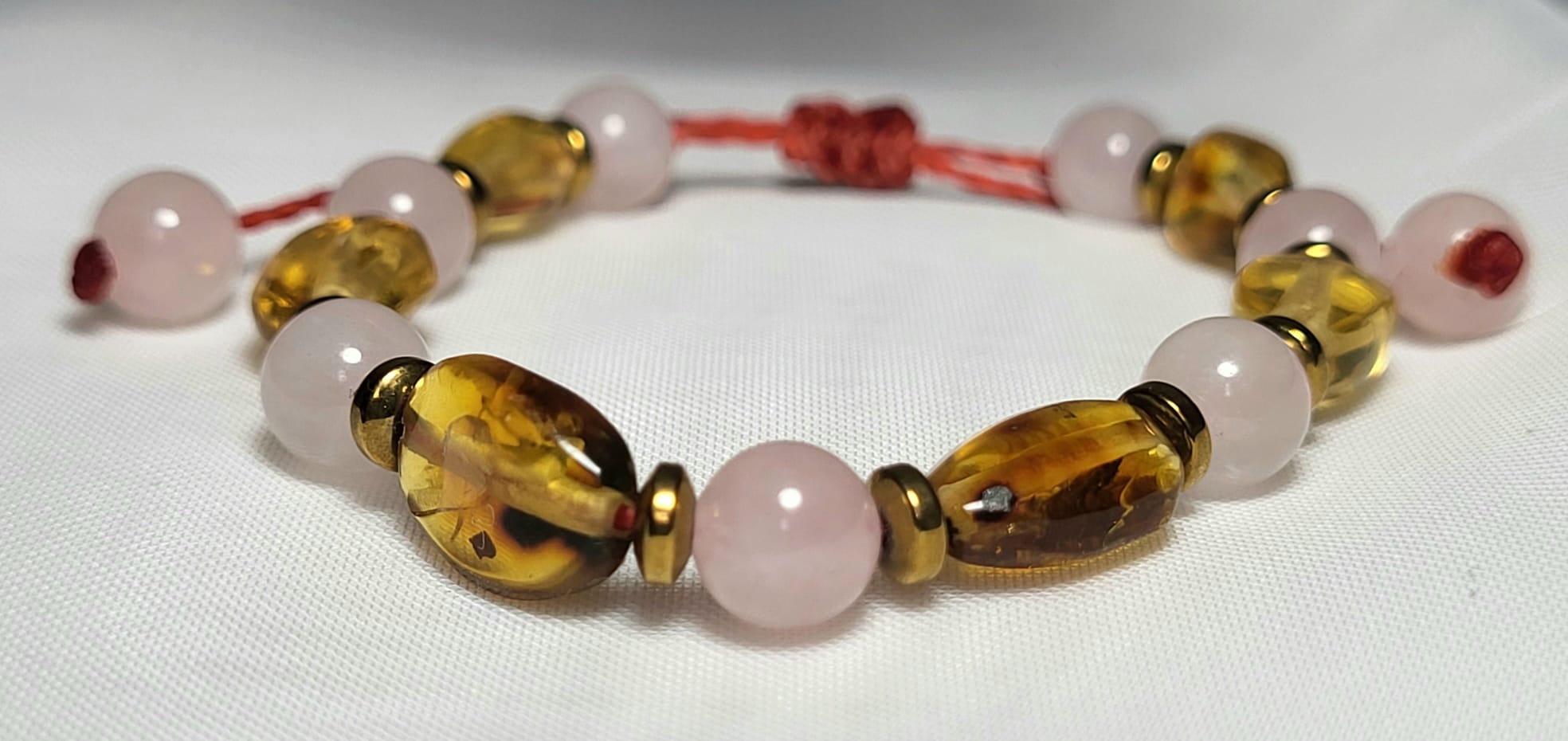 Bracelet Enfant Ambre & Quartz Rose Fait Main