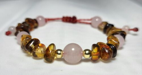 Bracelet Enfant Ambre & Quartz Rose N2 Fait Main