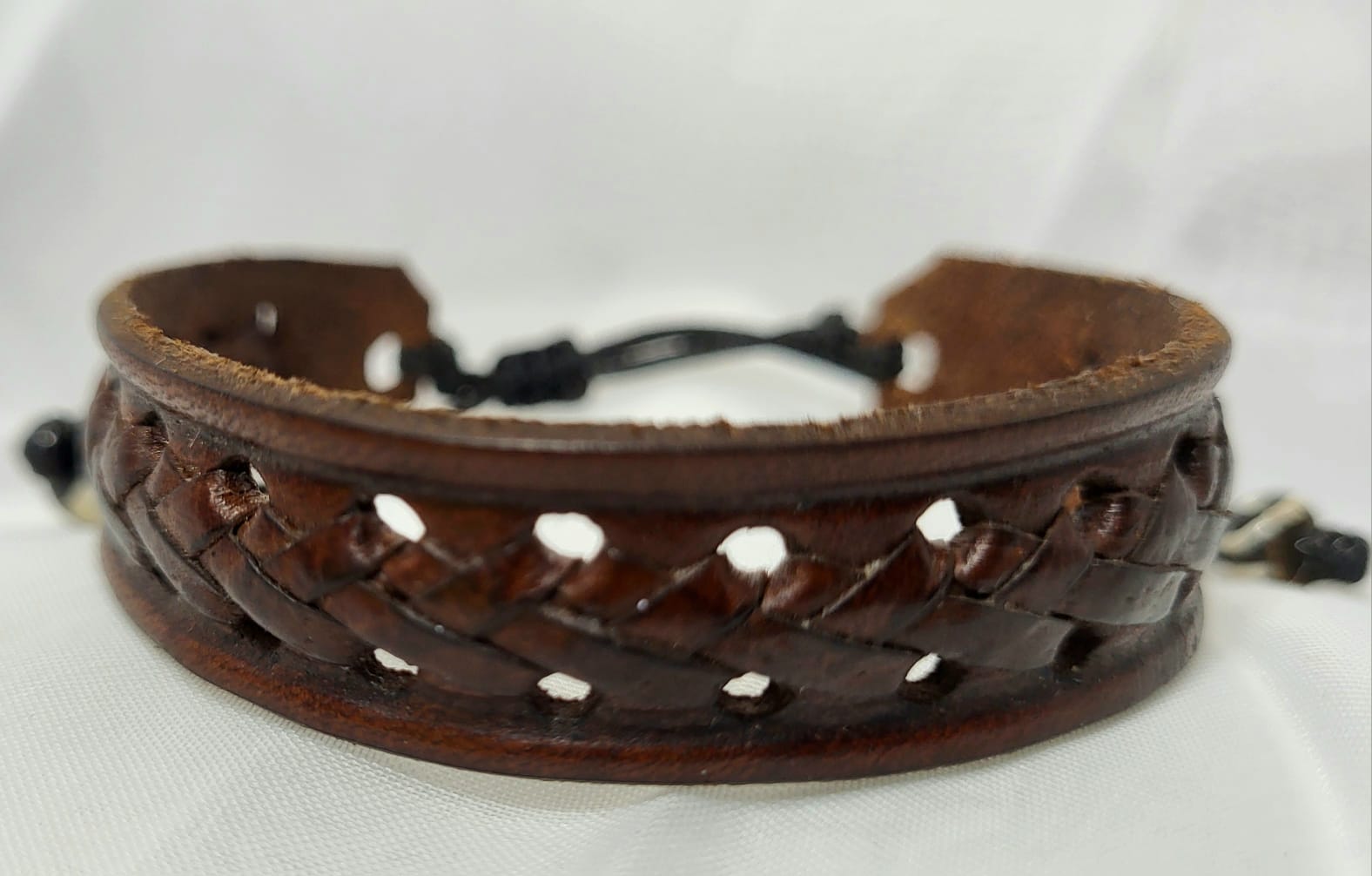 Bracelet Cuir Double Bande Ajouré Mexique Fait Main