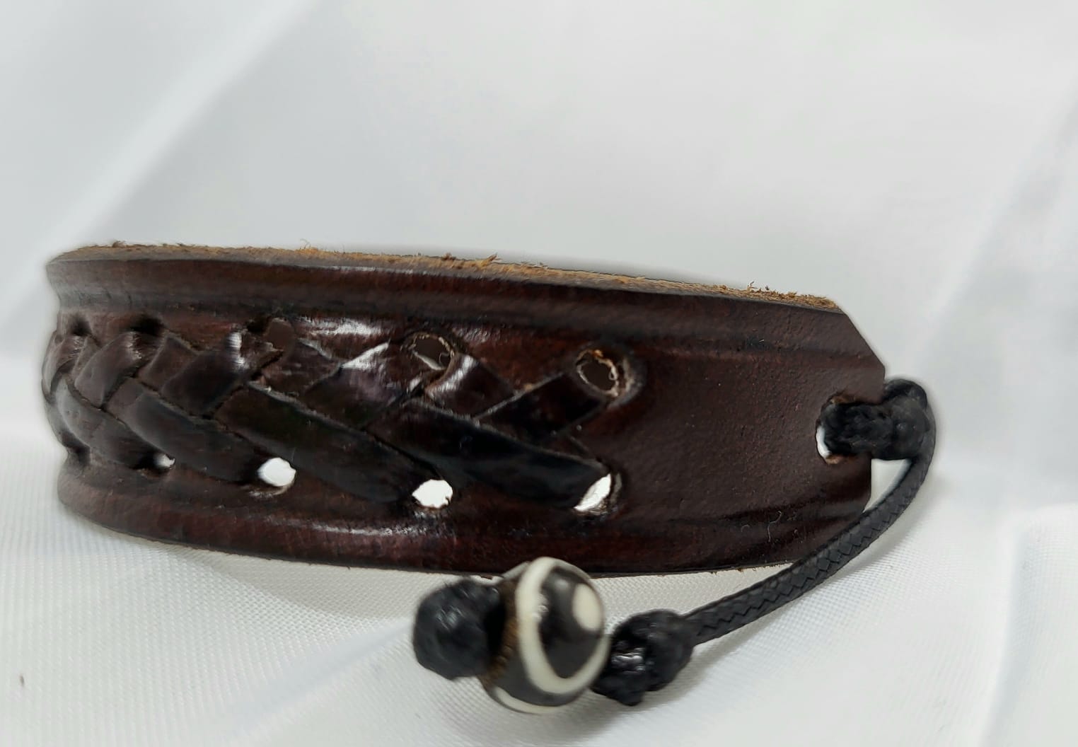 Bracelet Cuir Double Bande Ajouré Mexique Fait Main
