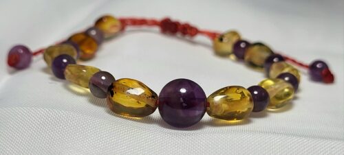 Bracelet Enfant Ambre & Améthyste Nuit N2 Fait Main