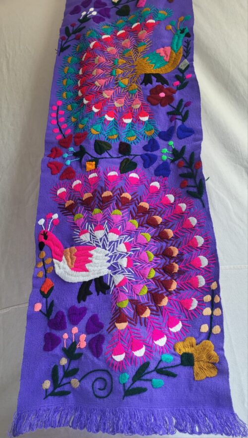 Broderie Chiapas Mauve Paon Fait Main 175cm