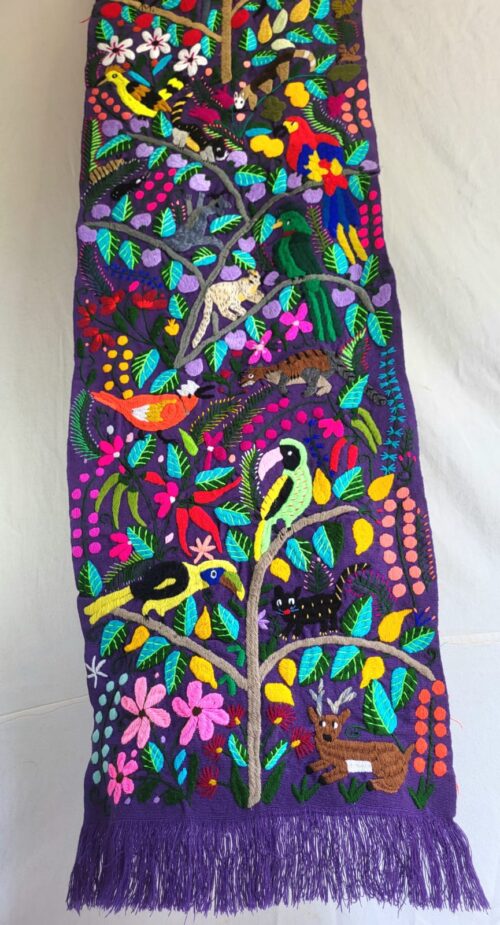 Broderie Chiapas Violet Arbre de Vie Animaux 165cm