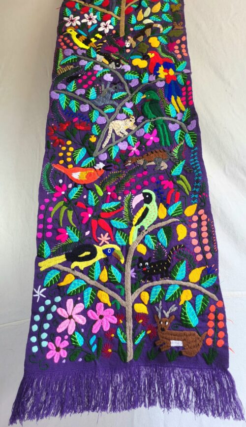 Broderie Chiapas Violet Arbre de Vie Animaux 165cm