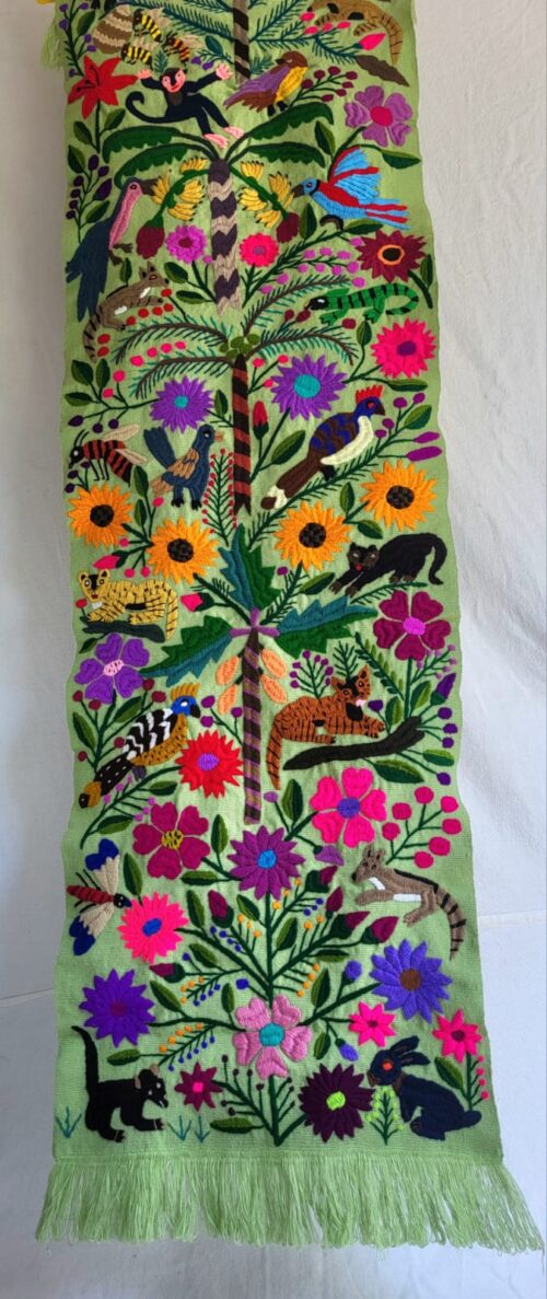 Broderie Chiapas Pistache Jaguar Jungle Animaux 169cm