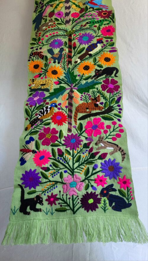 Broderie Chiapas Pistache Jaguar Jungle Animaux 169cm