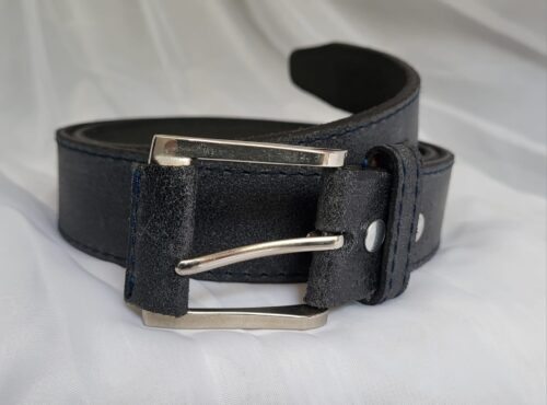 Ceinture Cuir Pleine Fleur Unisexe Gris Fait Main