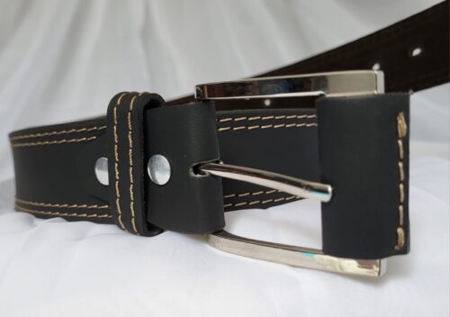Ceinture Cuir Pleine Fleur Homme Noir Fait Main