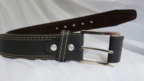 Ceinture Cuir Pleine Fleur Homme Noir Fait Main
