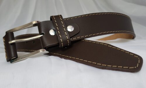 Ceinture Cuir Pleine Fleur Homme Marron foncé