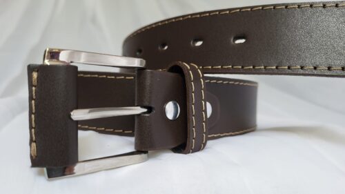 Ceinture Cuir Pleine Fleur Homme Marron foncé