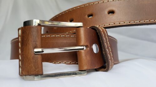 Ceinture Cuir Pleine Fleur Homme Marron Fait Main