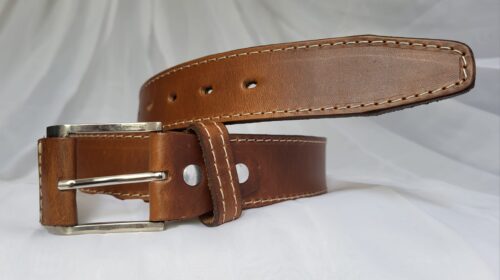 Ceinture Cuir Pleine Fleur Homme Marron Fait Main