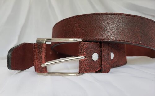 Ceinture Cuir Pleine Fleur Unisexe Rouge Fait Main
