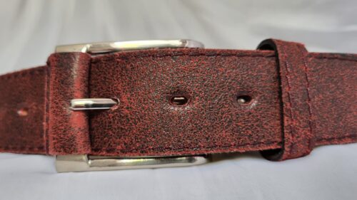 Ceinture Cuir Pleine Fleur Unisexe Rouge Fait Main
