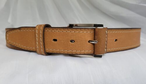 Ceinture Cuir Pleine Fleur Homme Beige Fait Main