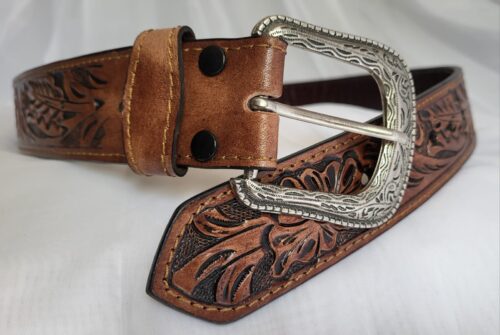 Ceinture Cuir Gravée Unisexe Marron Fait Main