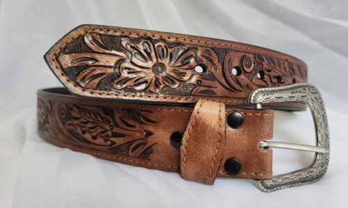 Ceinture Cuir Gravée Unisexe Marron Fait Main