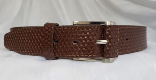 Ceinture Cuir Pleine Fleur Homme Marron Fait Main