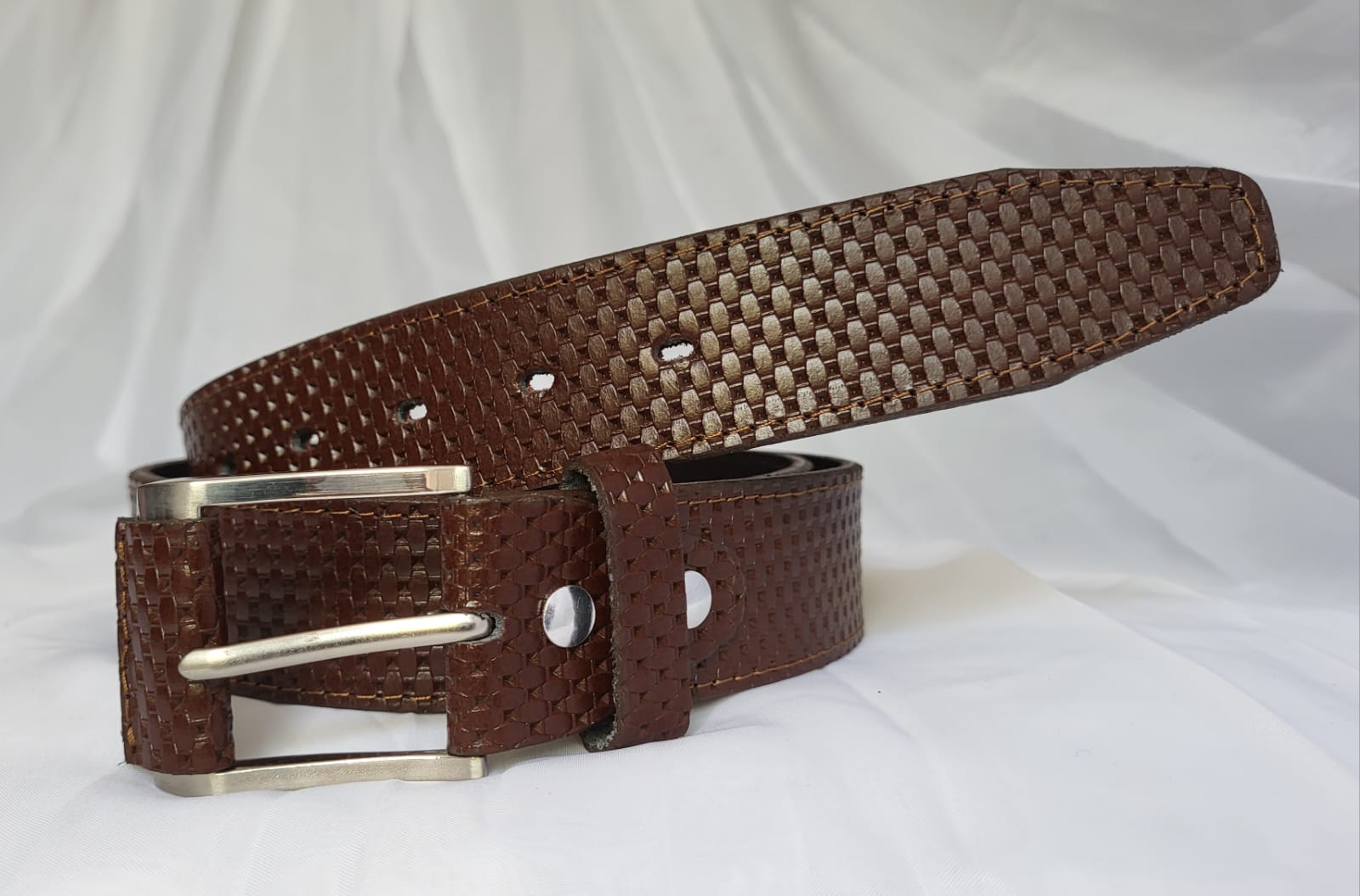 Ceinture Cuir Pleine Fleur Homme Marron Fait Main