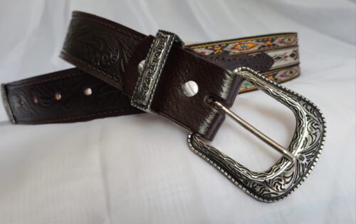 Ceinture Cuir Brodée Unisexe Multicolore Fait Main