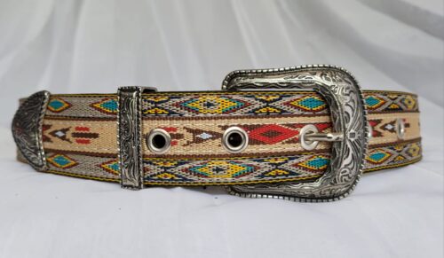 Ceinture Cuir Brodée Unisexe Multicolore Fait Main