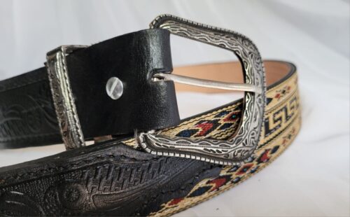 Ceinture Cuir Brodée Unisexe Multicolore Fait Main