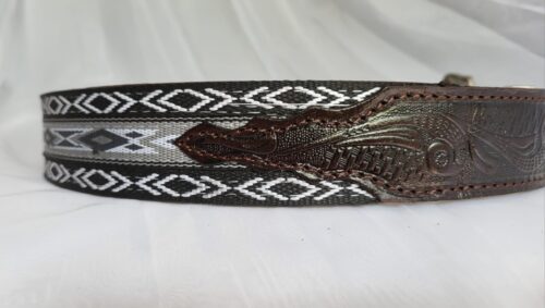Ceinture Cuir Brodée Unisexe Noir et gris Fait Main