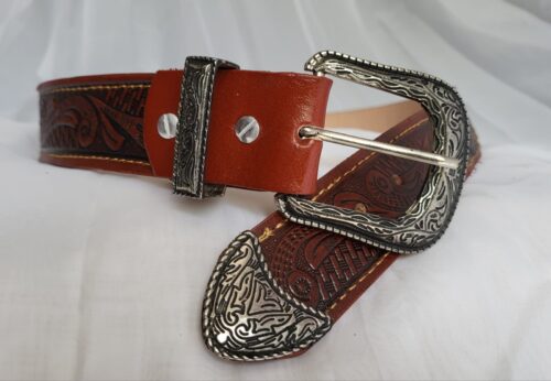 Ceinture Cuir Brodée Unisexe Multicolore Fait Main