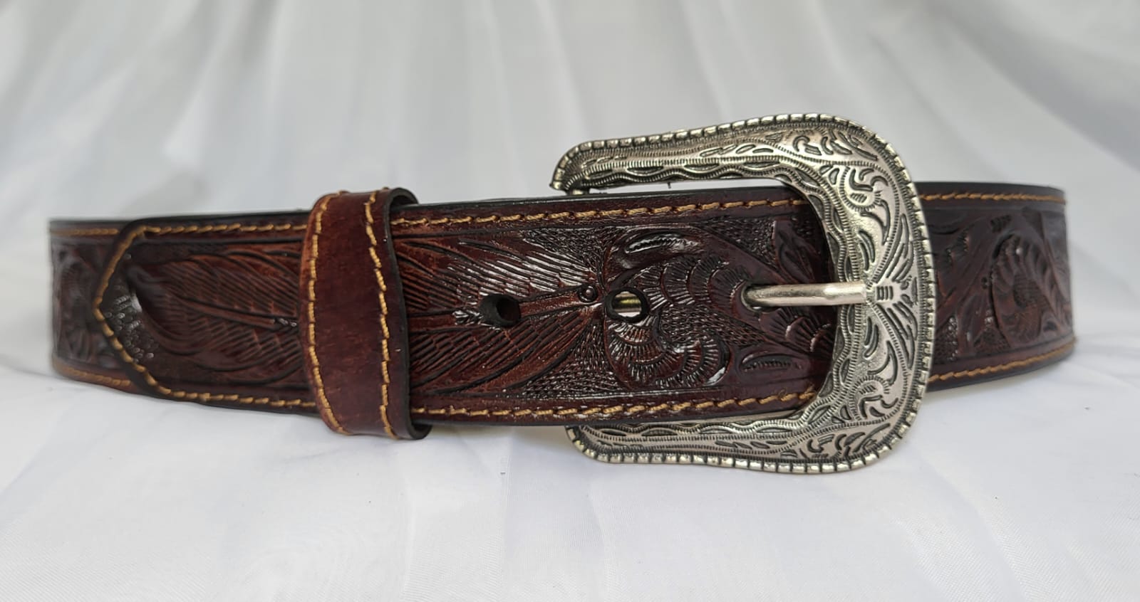 Ceinture Cuir Gravée Unisexe Marron foncé Fait Main
