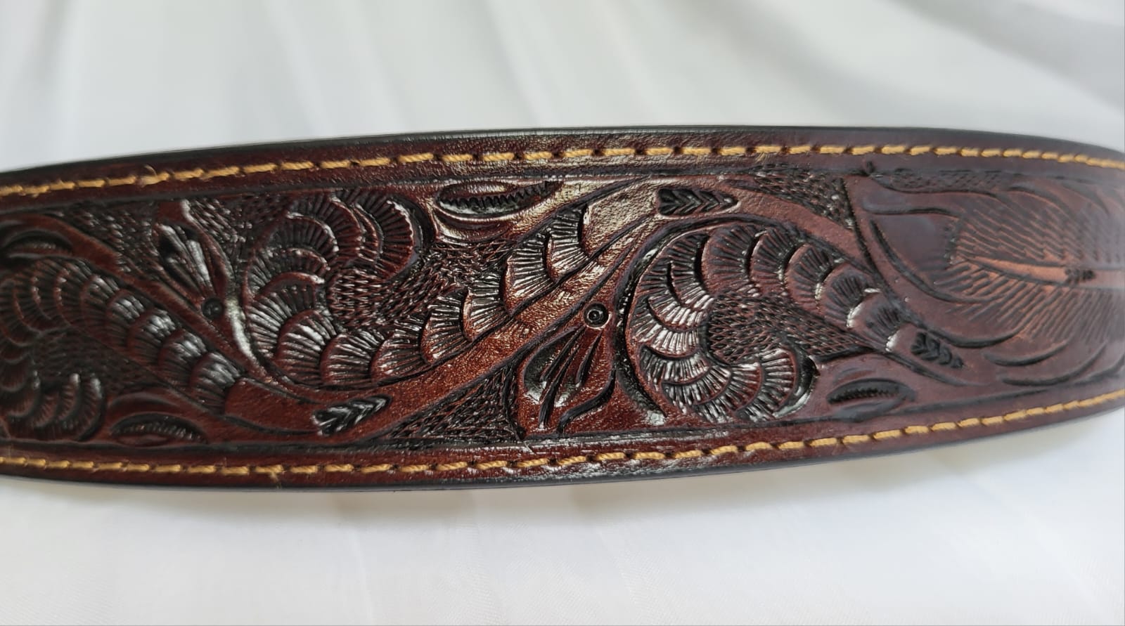 Ceinture Cuir Gravée Unisexe Marron foncé Fait Main