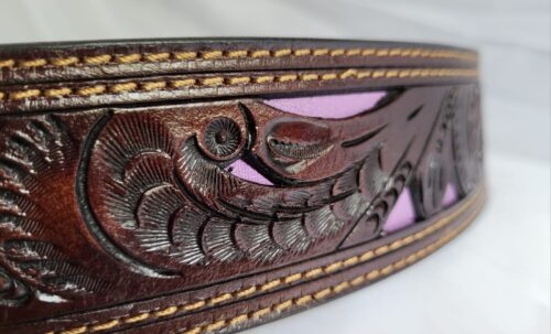 Ceinture Cuir Gravée Incrustée Unisexe Naturel foncé et