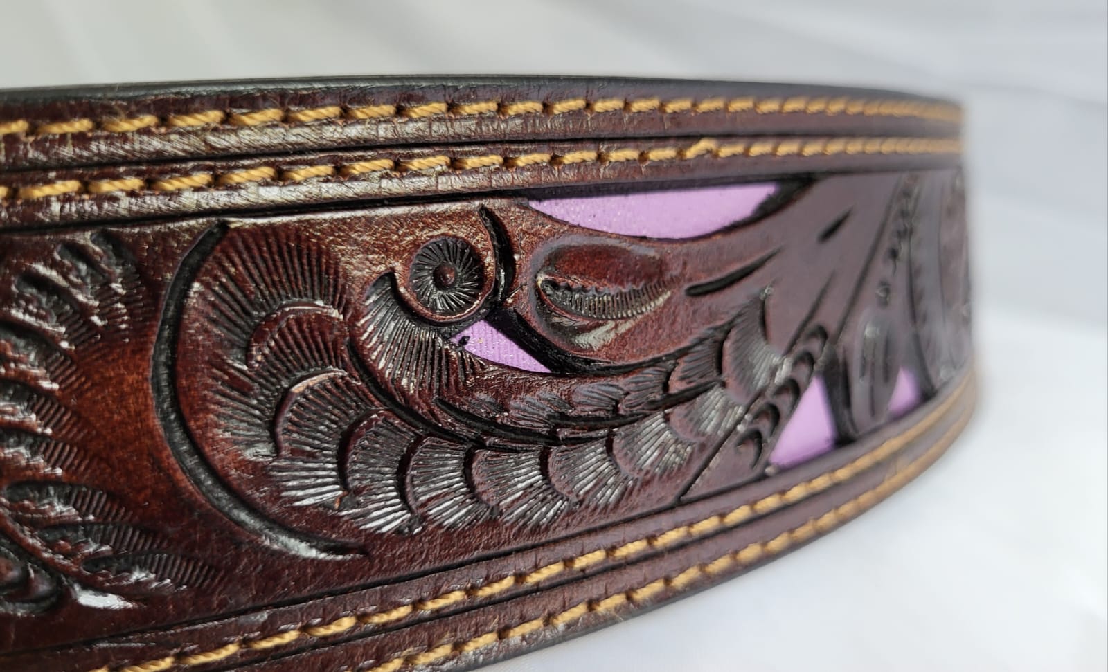 Ceinture Cuir Gravée Incrustée Unisexe Naturel foncé et