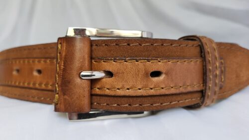 Ceinture Cuir Unisexe Marron deux teintes Fait Main