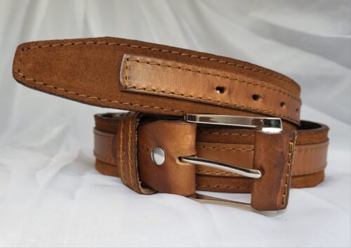 Ceinture Cuir Unisexe Marron deux teintes Fait Main