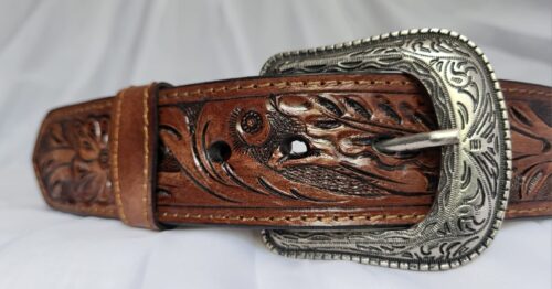 Ceinture Cuir Gravée Unisexe Marron Fait Main