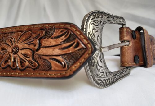 Ceinture Cuir Gravée Unisexe Marron Fait Main