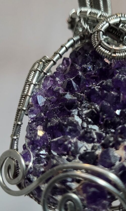 Pendentif Améthyste Brute Wire-Wrap Argent